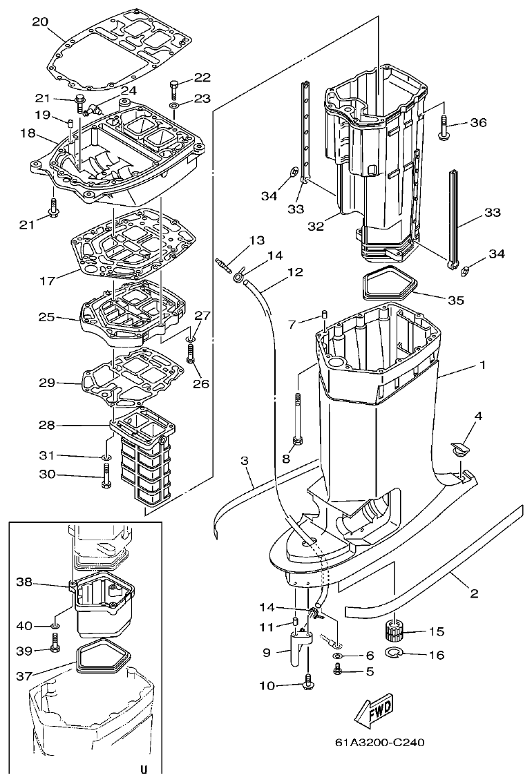 Yamaha 250A, L250A UPPER CASING parts diagram