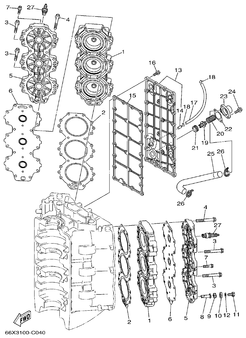 Yamaha 250A, L250A CYLINDER & CRANKCASE 2 parts diagram