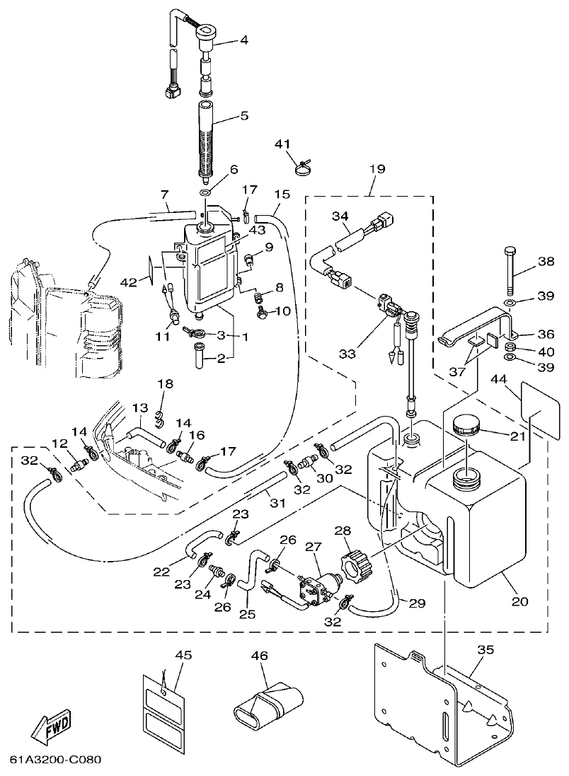 Yamaha 250A, L250A OIL TANK parts diagram
