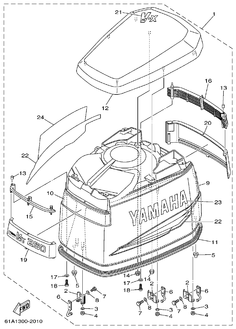 Yamaha 250AETO, L250AETO TOP COWLING parts diagram