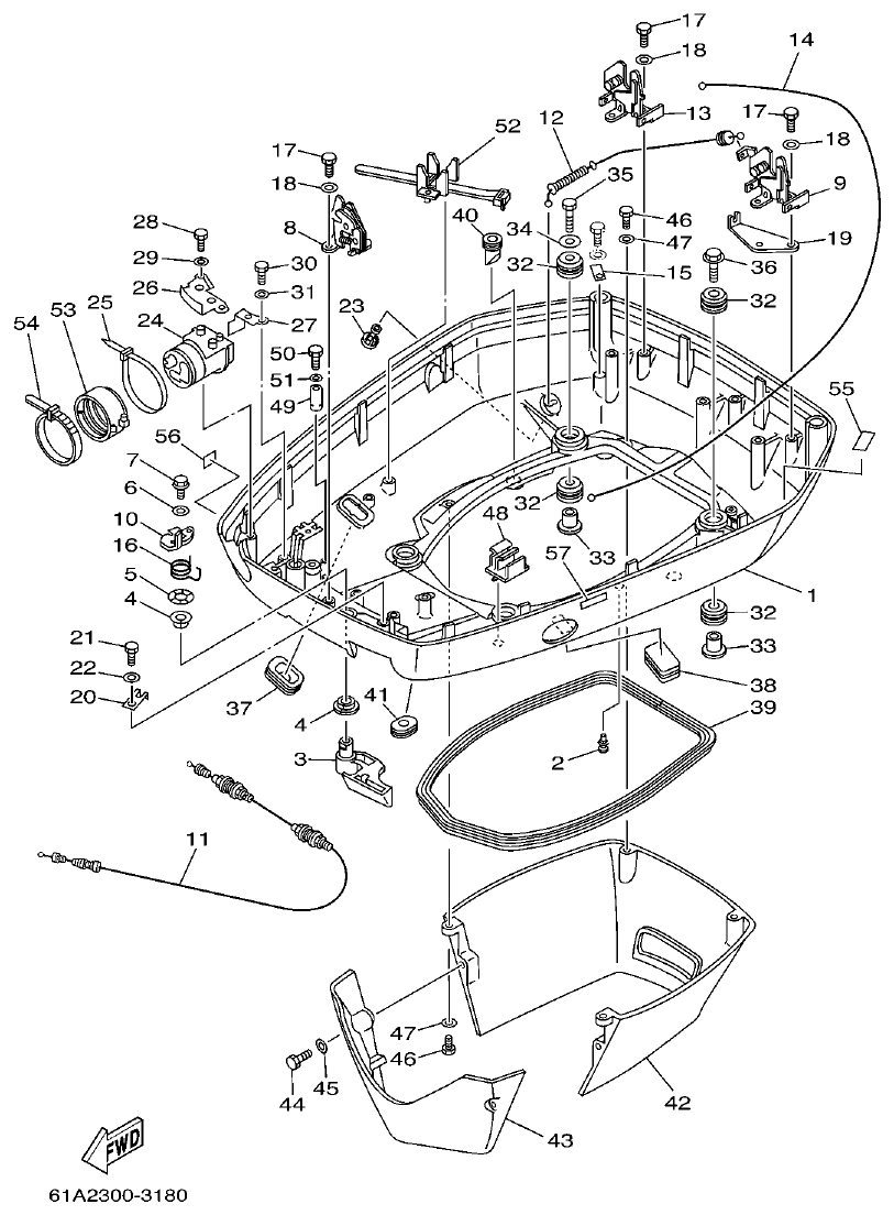 Yamaha 250AETO, L250AETO BOTTOM COWLING parts diagram