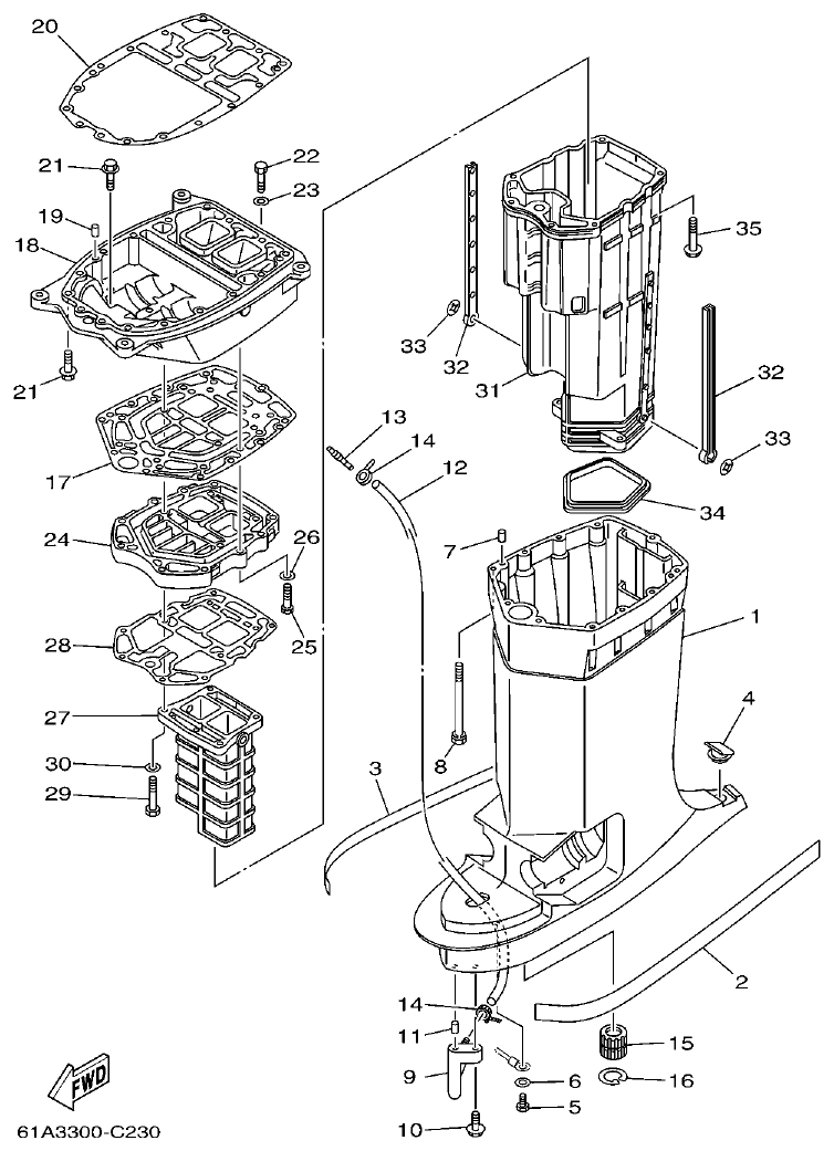 Yamaha 250AETO, L250AETO UPPER CASING parts diagram