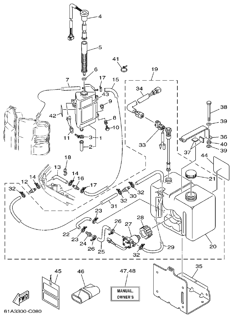 Yamaha 250AETO, L250AETO OIL TANK parts diagram