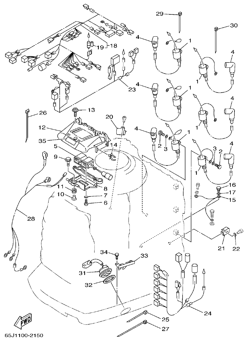Yamaha 225F, 250B, L225F, L250B, L225FETO, L250BETO ELECTRICAL 2 parts diagram