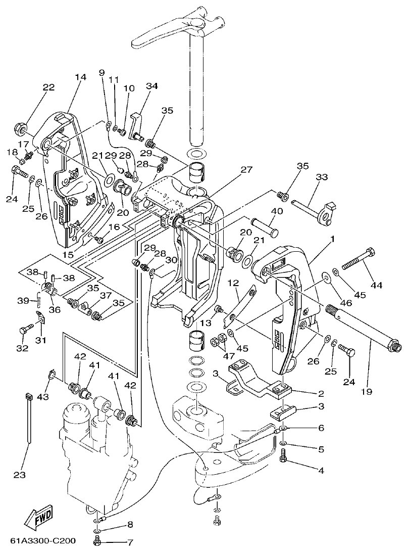 Yamaha 225F, 250B, L225F, L250B, L225FETO, L250BETO BRACKET 1 parts diagram