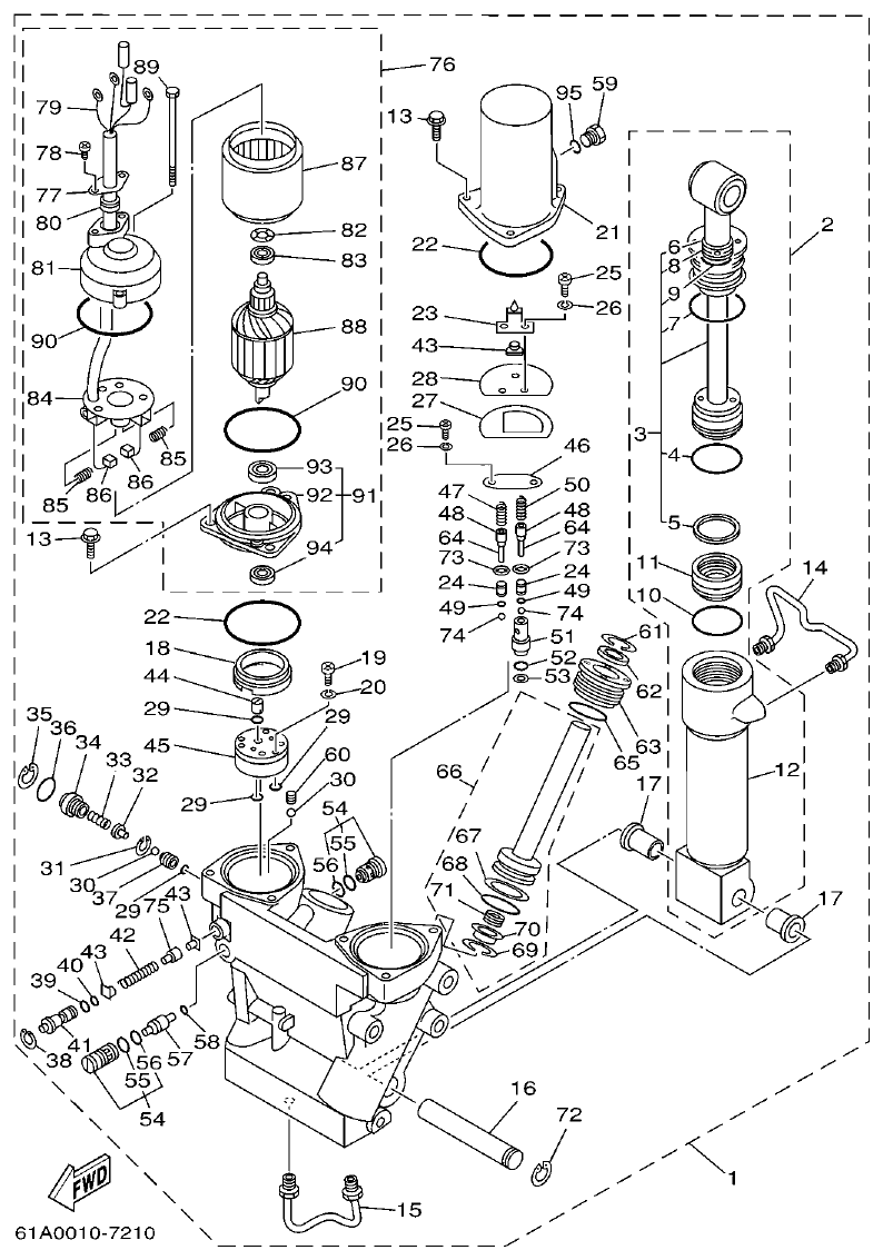 Yamaha 225F, 250B, L225F, L250B, L225FETO, L250BETO POWER TRIM & TILT ASSY parts diagram