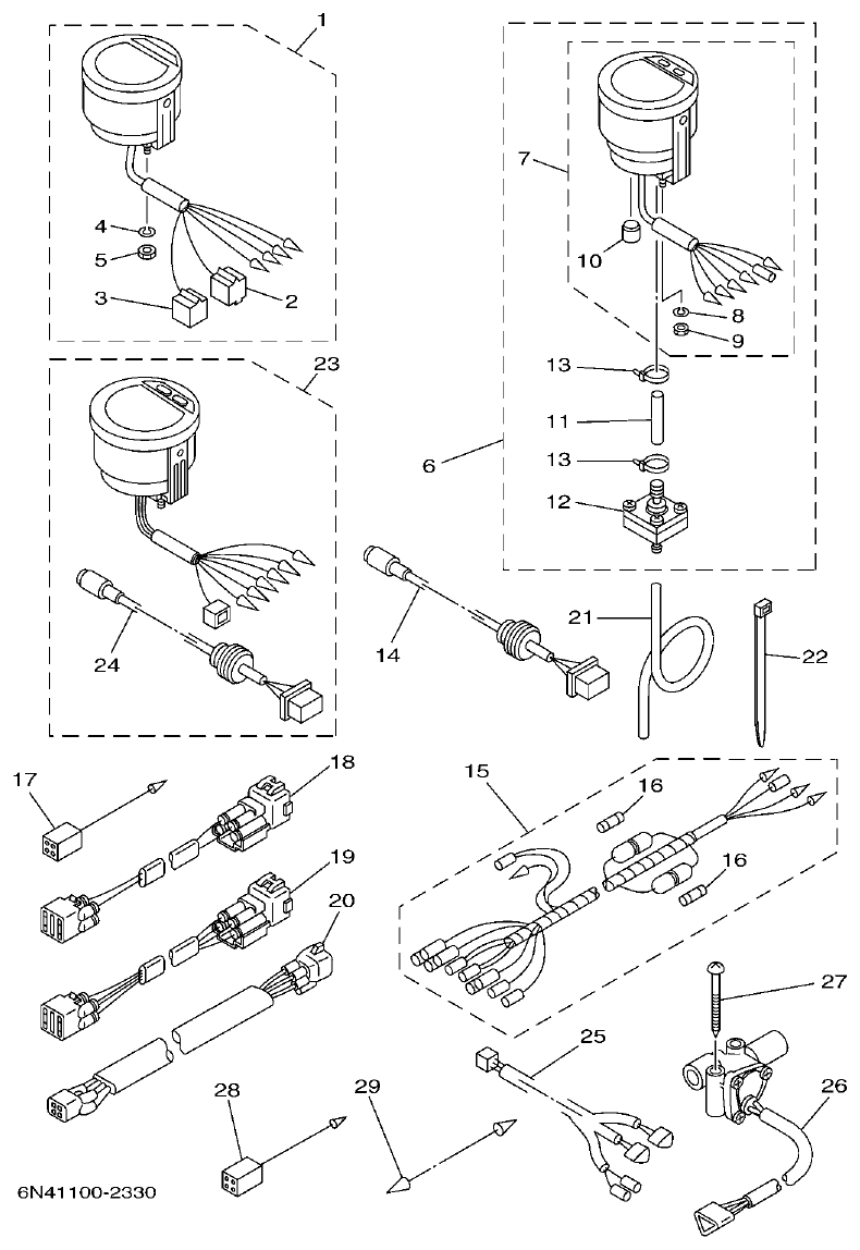 Yamaha 225F, 250B, L225F, L250B, L225FETO, L250BETO METER parts diagram