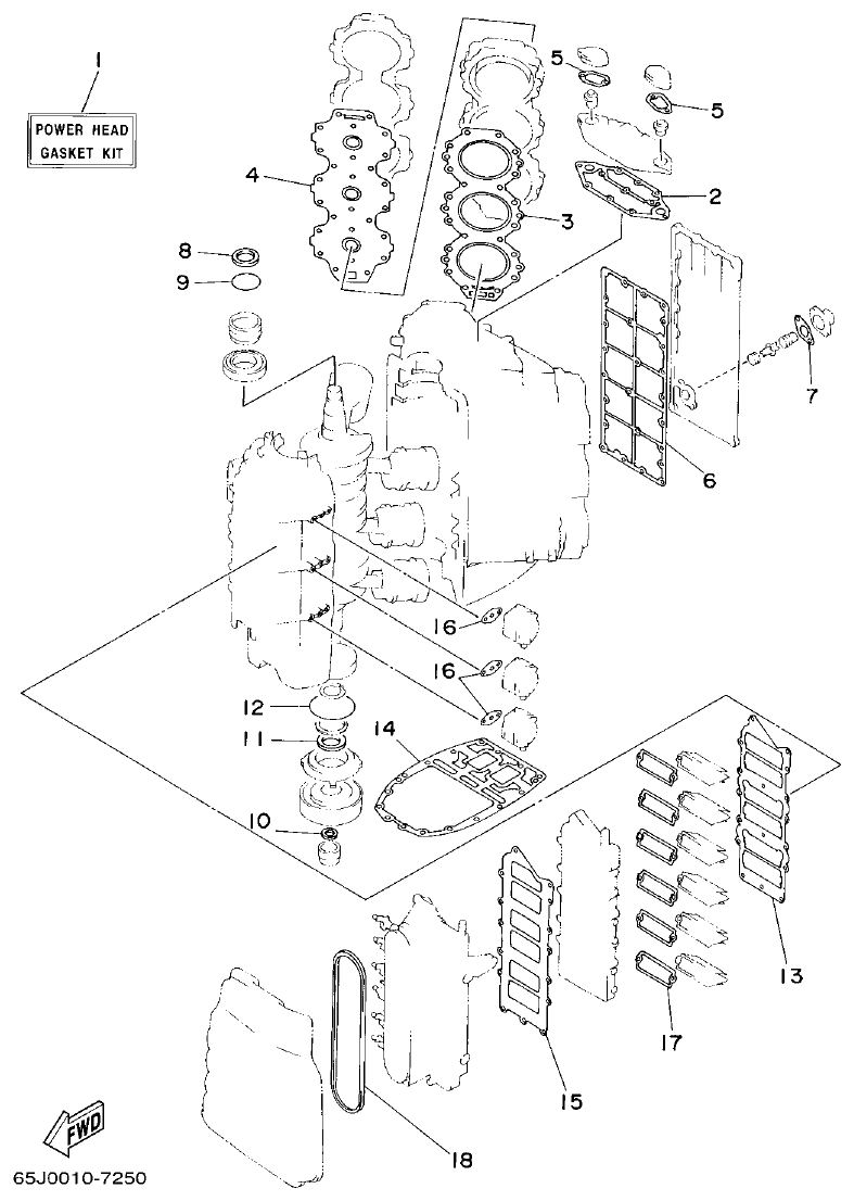 Yamaha 225F, 250B, L225F, L250B, L225FETO, L250BETO REPAIR KIT 1 parts diagram