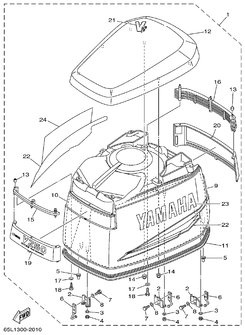 Yamaha L250BETO TOP COWLING parts diagram