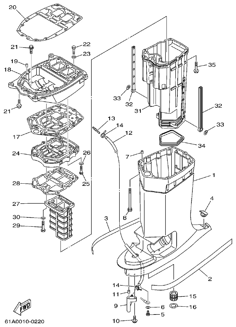 Yamaha L250BETO UPPER CASING parts diagram