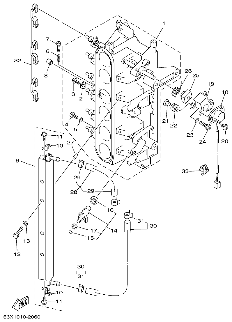 Yamaha L250BETO FUEL INJECTION NOZZLE parts diagram