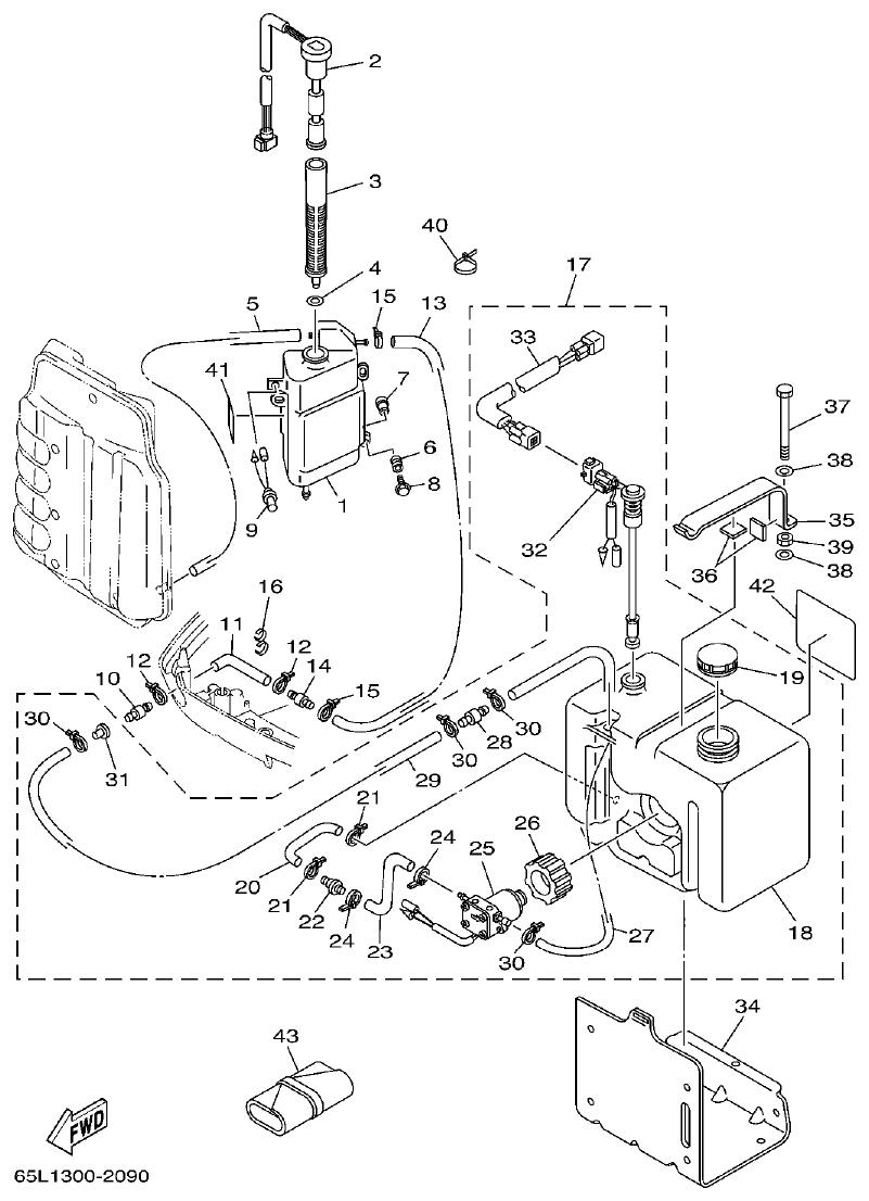 Yamaha L250BETO OIL TANK parts diagram