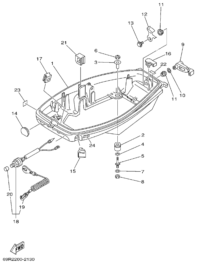 Yamaha E25B, E30H, 25B, 30H BOTTOM COWLING parts diagram