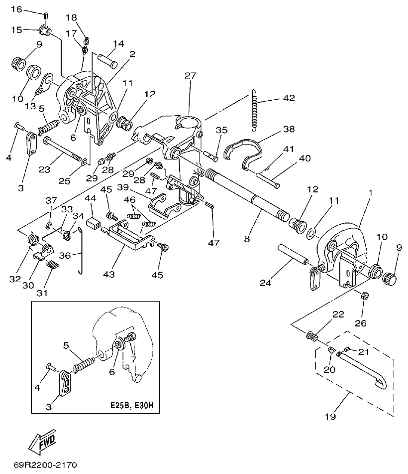 Yamaha E25B, E30H, 25B, 30H BRACKET 1 parts diagram