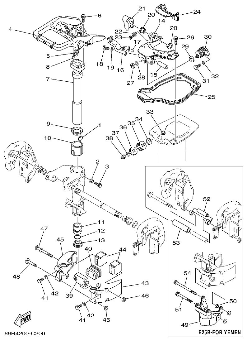 Yamaha E25B, E30H, 25B, 30H BRACKET 2 parts diagram