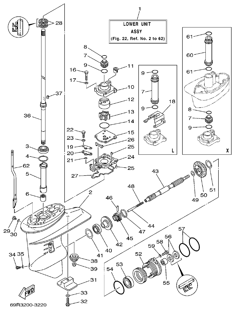 Yamaha E25B, E30H, 25B, 30H LOWER CASING & DRIVE 1 parts diagram