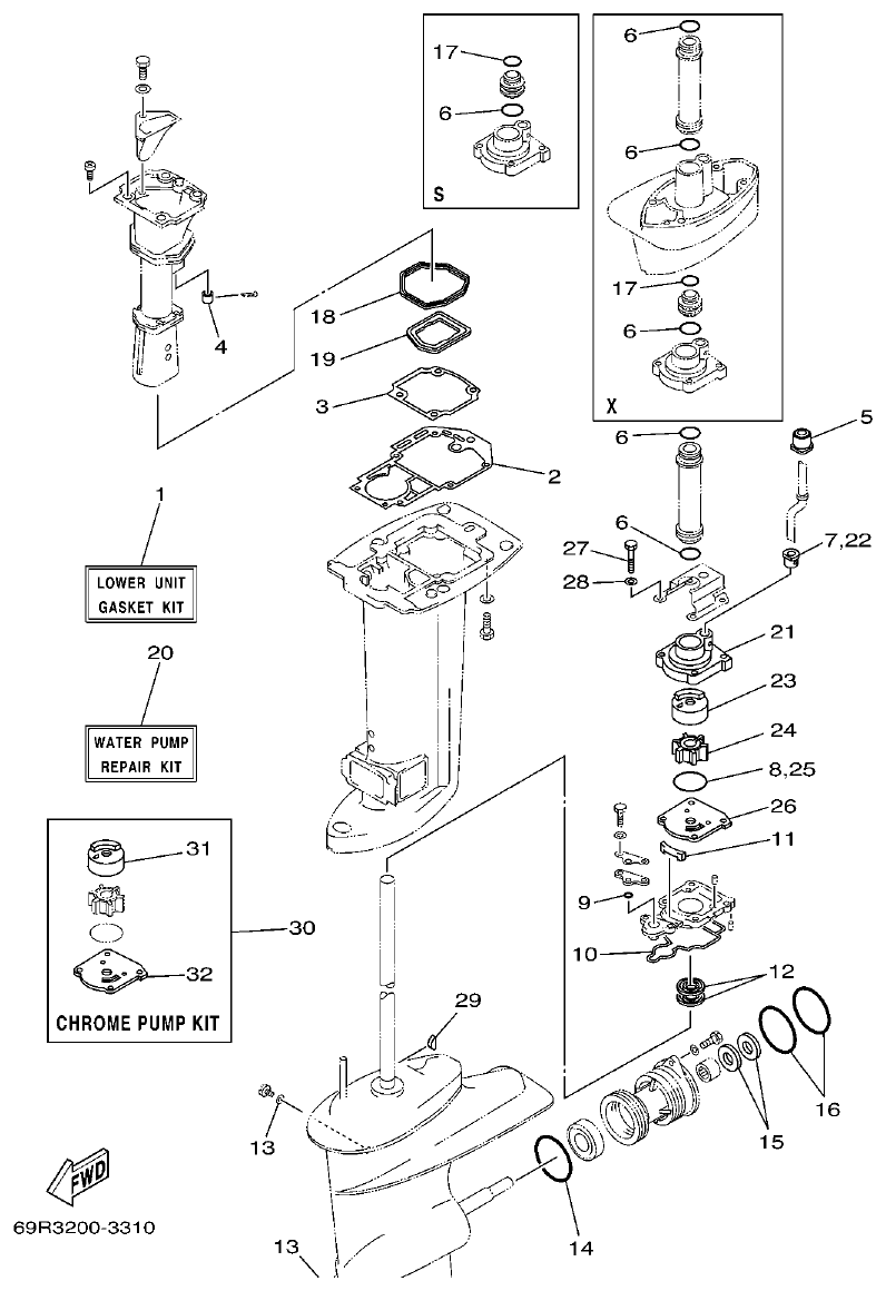 Yamaha E25B, E30H, 25B, 30H REPAIR KIT 2 parts diagram
