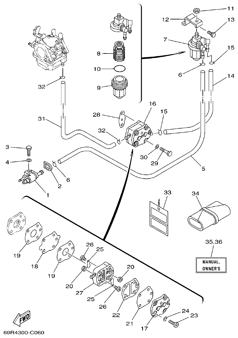 Yamaha 25BMH FUEL parts diagram