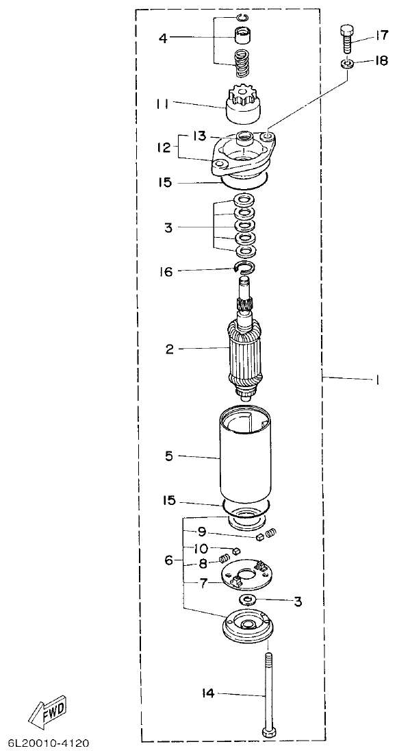 Yamaha 20D, 25N STARTING MOTOR parts diagram