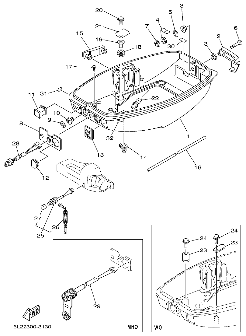 Yamaha 20D, 25N BOTTOM COWLING parts diagram