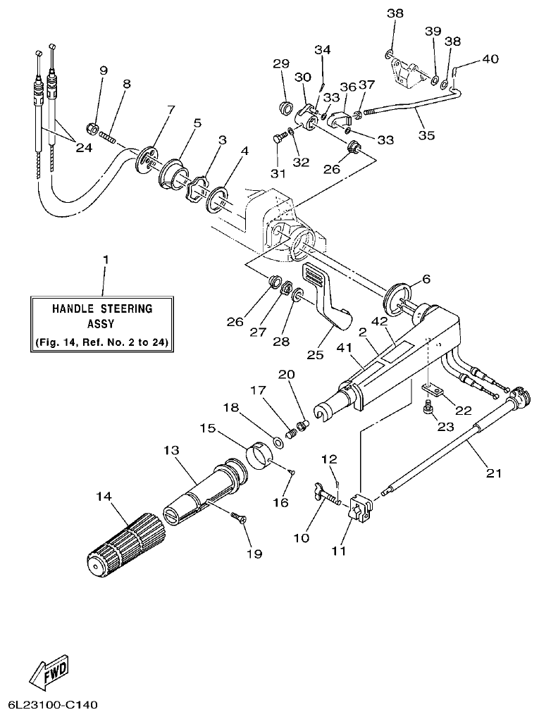 Yamaha 20D, 25N STEERING parts diagram