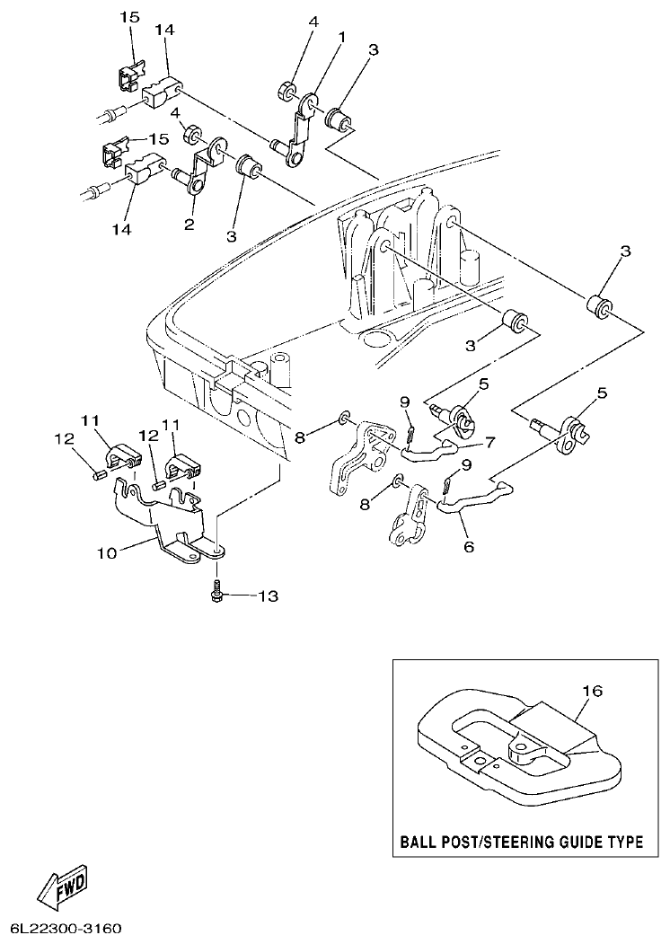 Yamaha 20D, 25N CONTROL 2 parts diagram