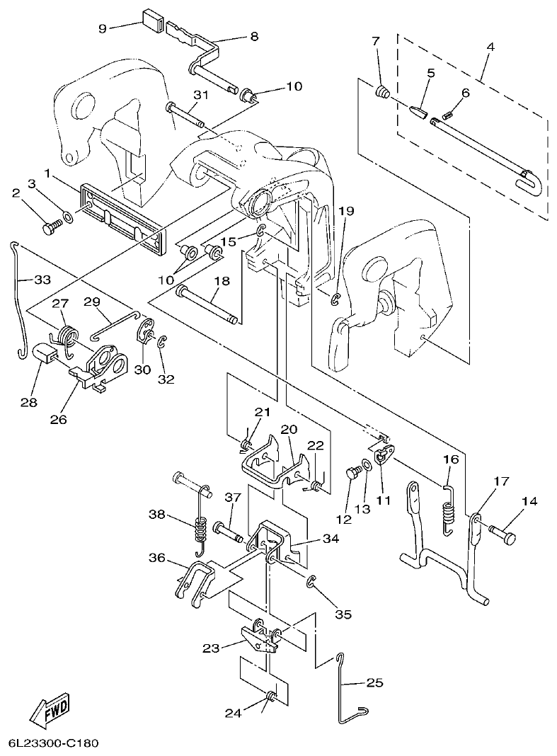Yamaha 20D, 25N BRACKET 2 parts diagram