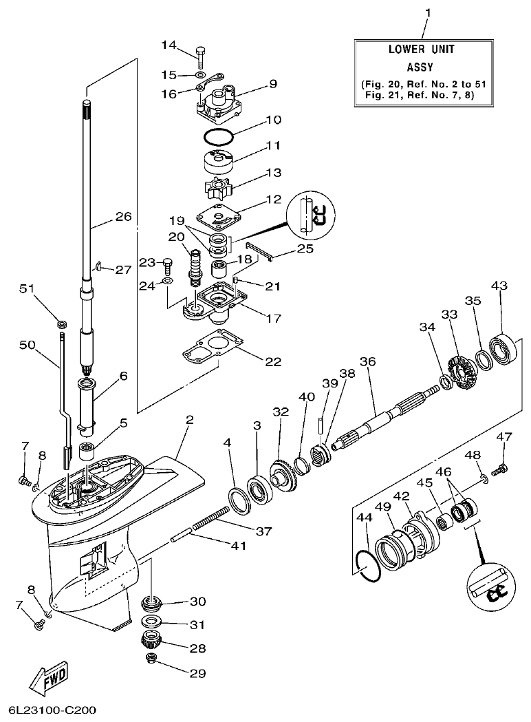 Yamaha 20D, 25N LOWER CASING & DRIVE 1 parts diagram