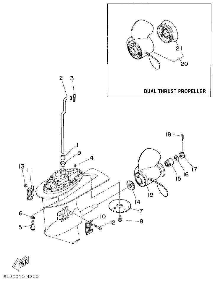 Yamaha 20D, 25N LOWER CASING & DRIVE 2 parts diagram