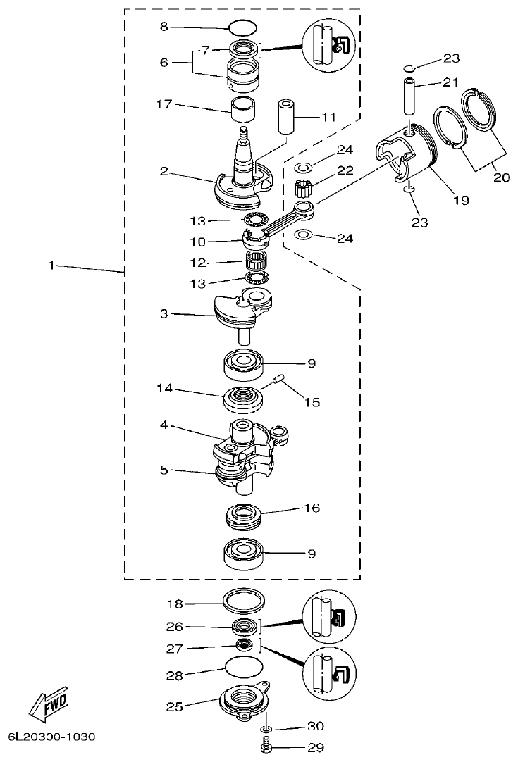 Yamaha 20D, 25N CRANKSHAFT & PISTON parts diagram