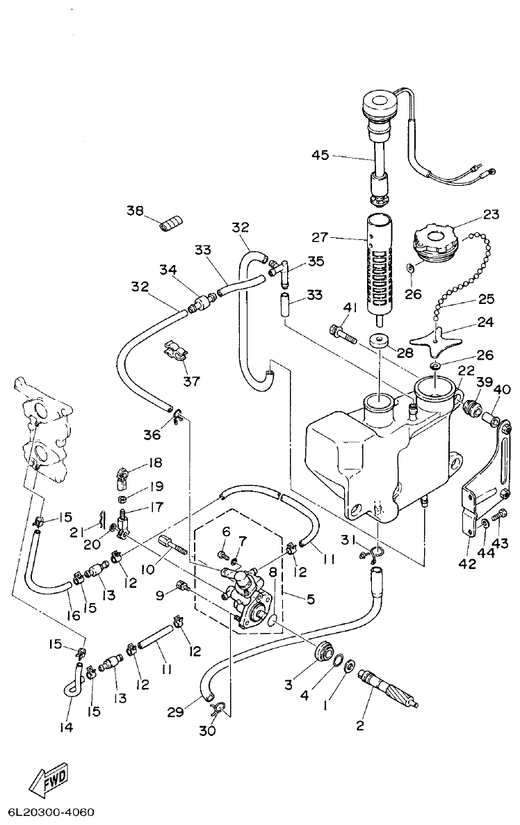 Yamaha 20D, 25N OIL PUMP parts diagram
