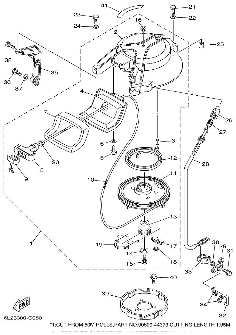 Yamaha 20D, 25N STARTER parts diagram