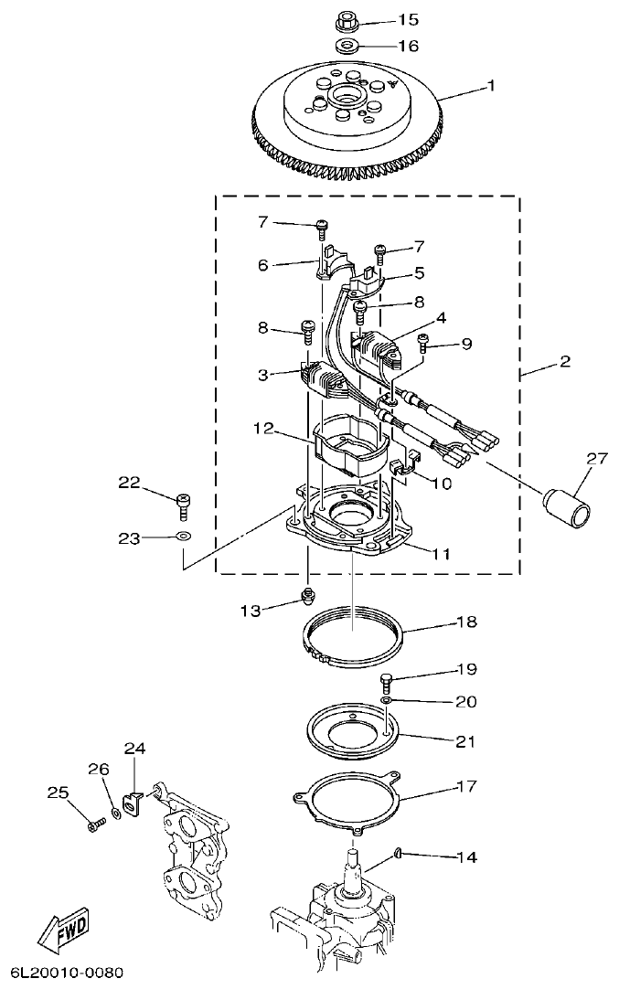 Yamaha 20D, 25N GENERATOR parts diagram