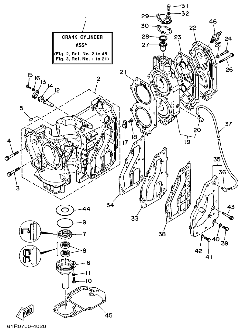 Yamaha 30GMH CYLINDER. CRANKCASE parts diagram