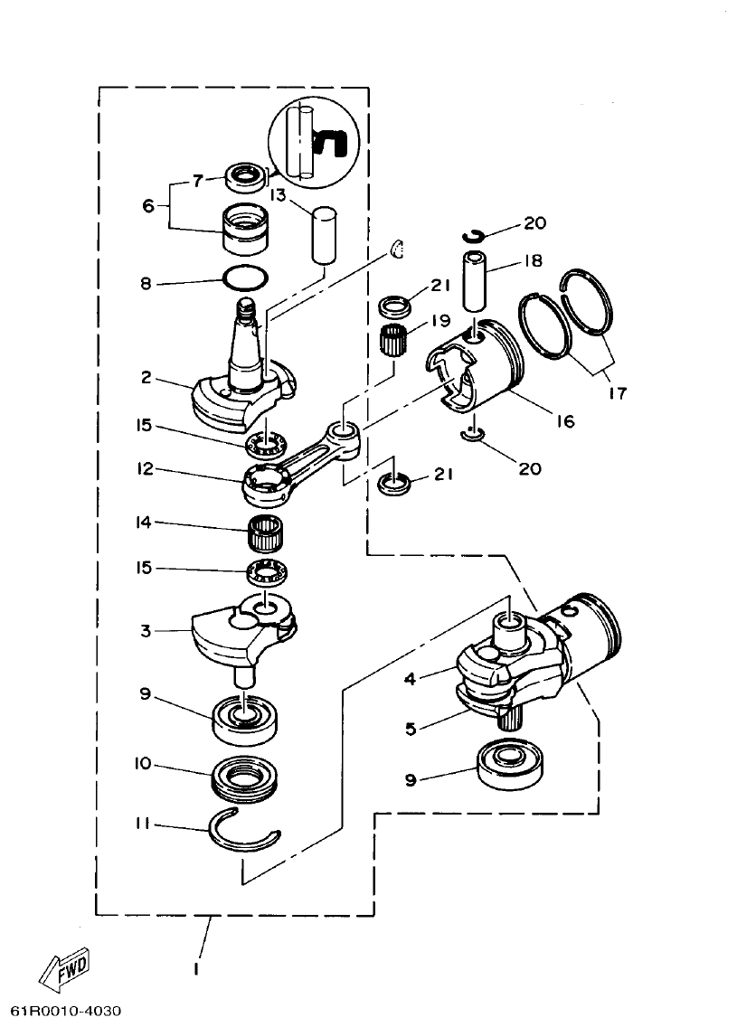 Yamaha 30GMH CRANKSHAFT. PISTON parts diagram