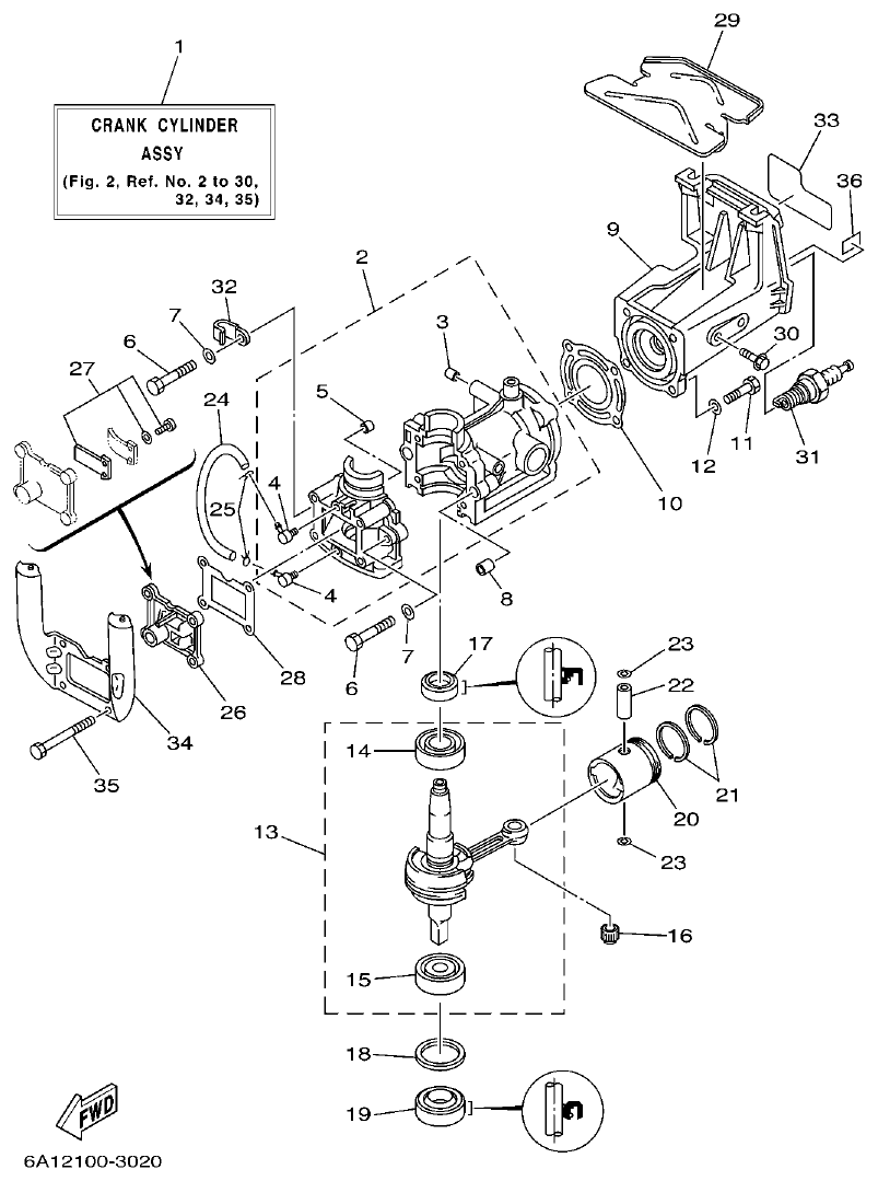 Yamaha 2BMH CYLINDER. CRANKCASE parts diagram