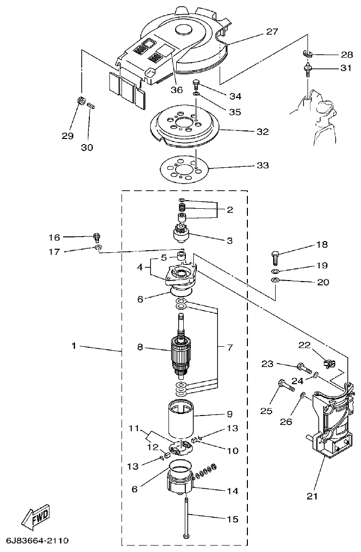 Yamaha 30DMH STARTING MOTOR parts diagram