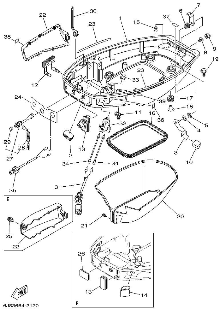 Yamaha 30DMH BOTTOM COWLING parts diagram