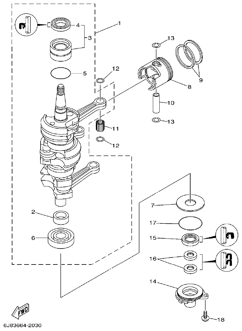 Yamaha 30DMH CRANKSHAFT. PISTON parts diagram
