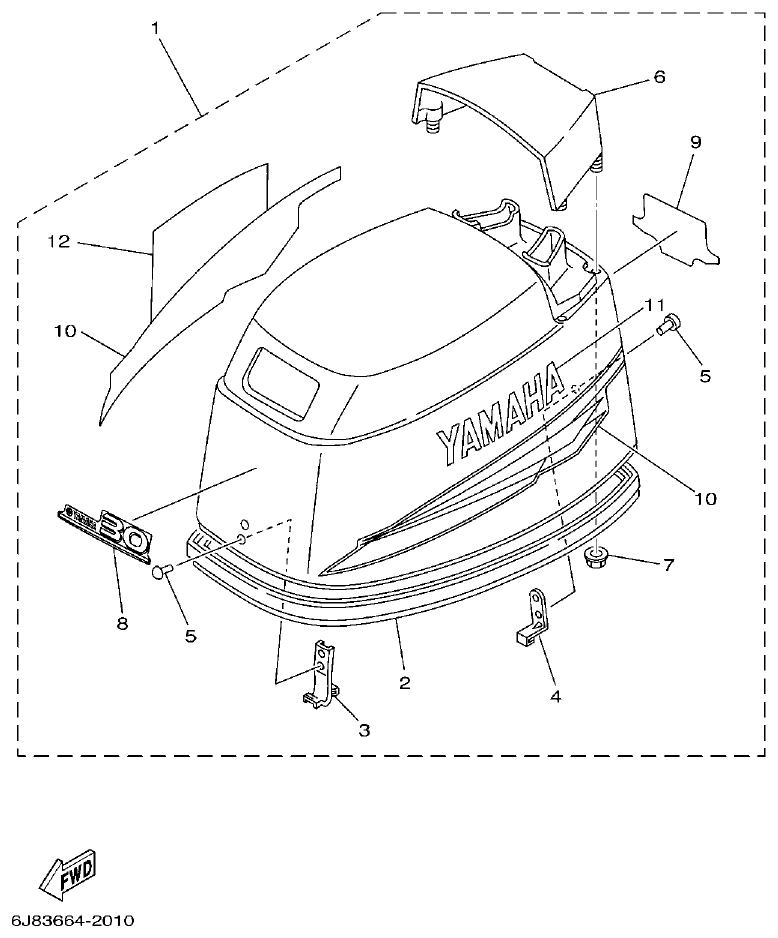 Yamaha 30DE, 30DMH TOP COWLING parts diagram
