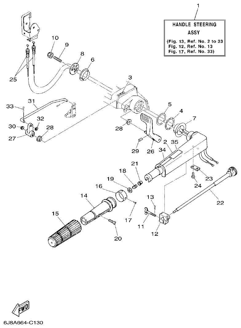 Yamaha 30DE, 30DMH STEERING parts diagram