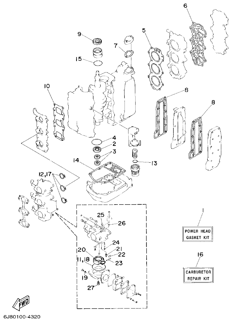 Yamaha 30DE, 30DMH REPAIR KIT 1 parts diagram