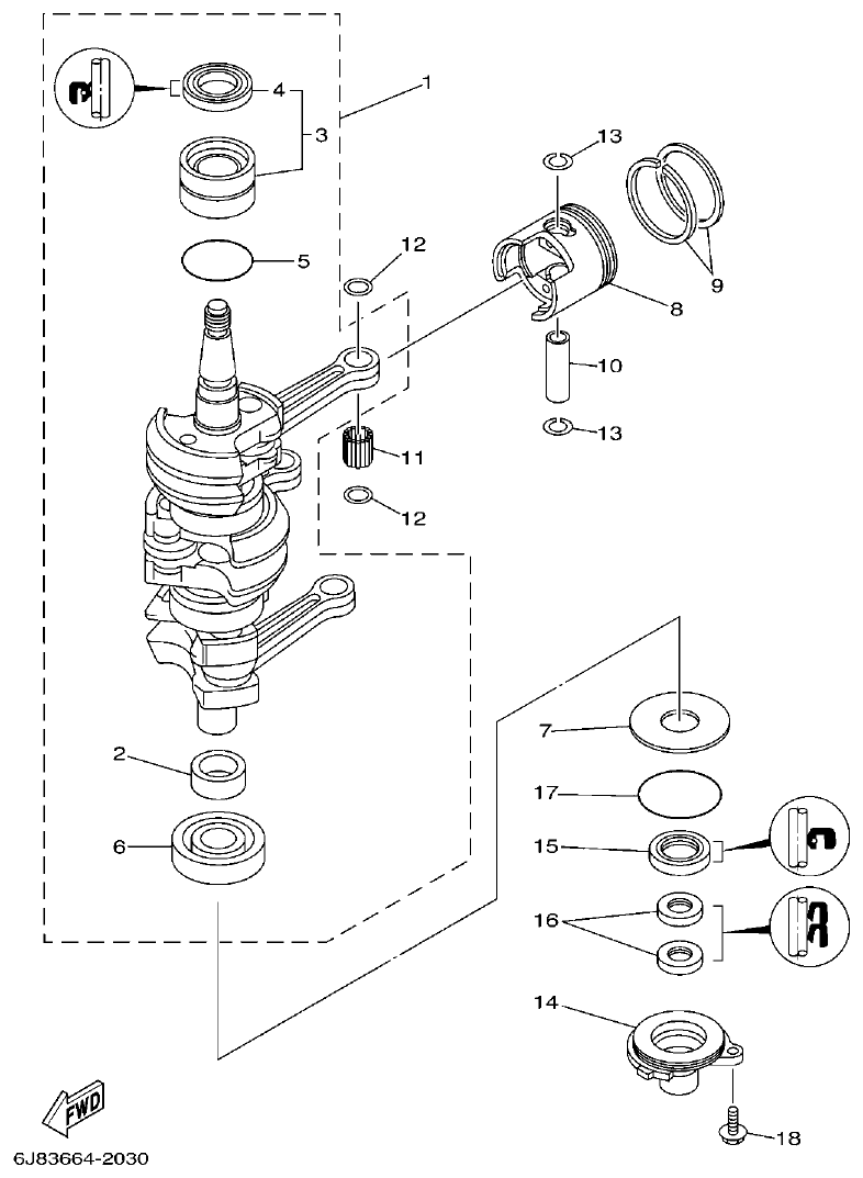 Yamaha 30DE, 30DMH CRANKSHAFT & PISTON parts diagram