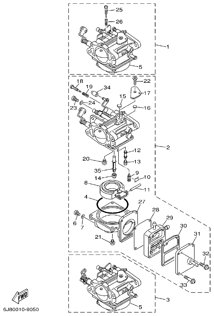 Yamaha 30DE, 30DMH CARBURETOR parts diagram