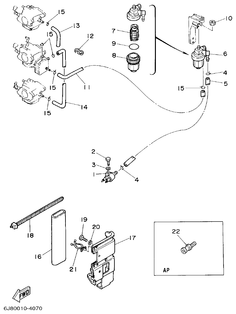 Yamaha 30DE, 30DMH FUEL parts diagram