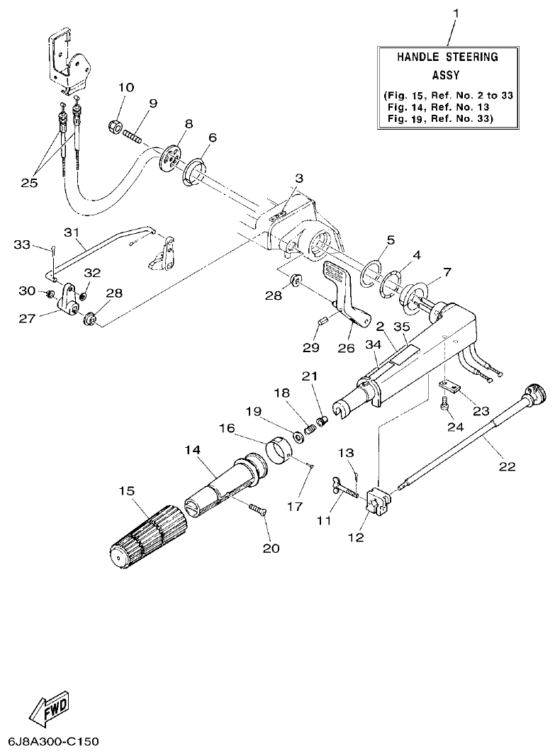 Yamaha 30DEO, 30DMHO, 30DETO STEERING parts diagram