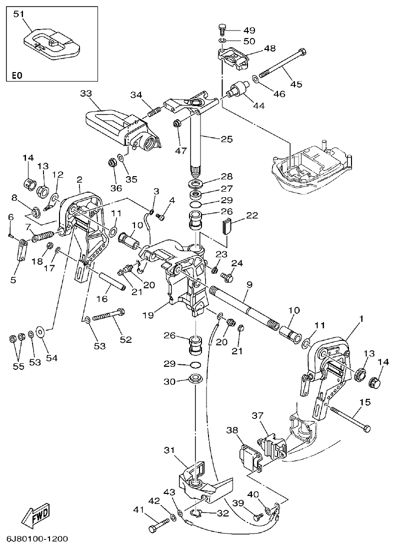 Yamaha 30DEO, 30DMHO, 30DETO BRACKET 1 parts diagram