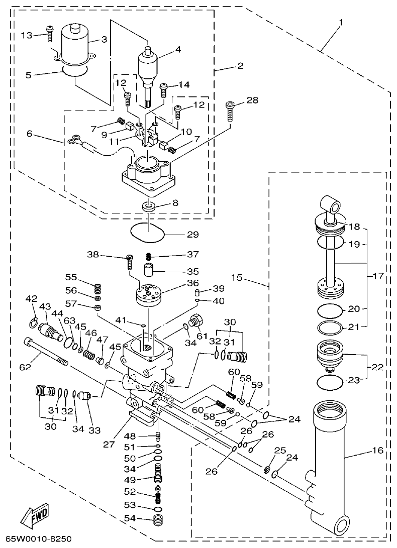 Yamaha 30DEO, 30DMHO, 30DETO POWER TRIM & TILT ASSY parts diagram