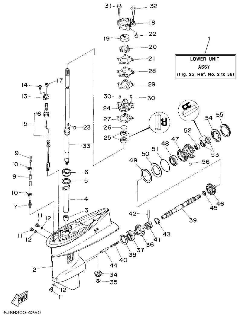 Yamaha 30DEO, 30DMHO, 30DETO LOWER CASING & DRIVE 1 parts diagram