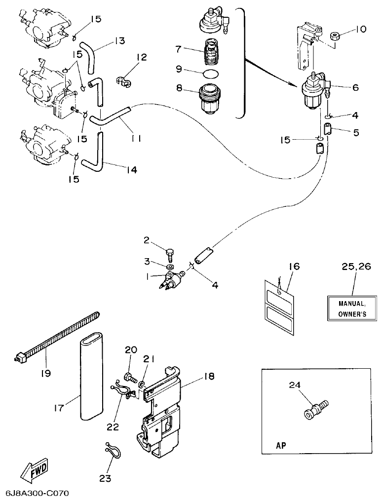 Yamaha 30DEO, 30DMHO, 30DETO FUEL parts diagram